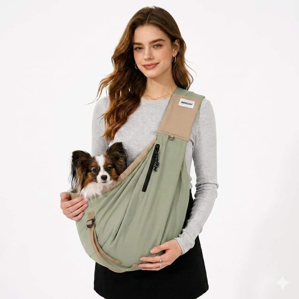 HönPom olive green dog sling carrier front view for small pets