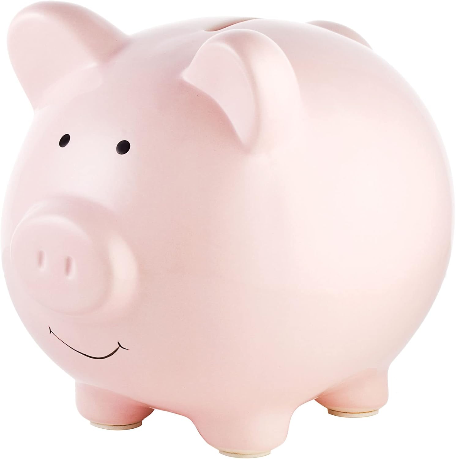 Pearhead Large Ceramic Piggy Bank in light pink showing front view for premium baby nursery room decor