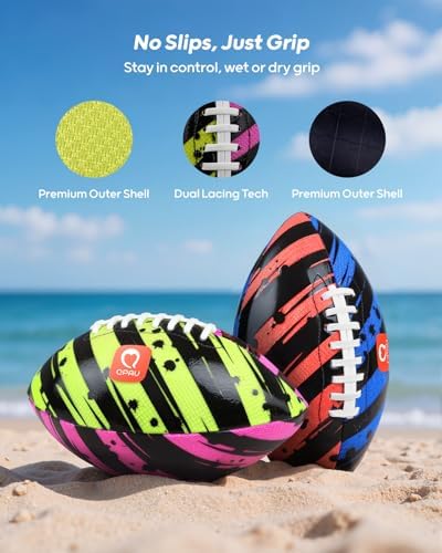 Close up of the double tuck laces and anti slip textured surface on the water football.