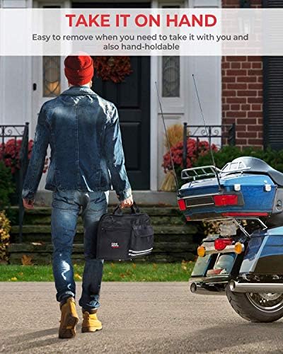 KEMIMOTO lid organizer being detached from a motorcycle travel pack for portability