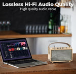 Conable audio cable connected to a laptop and amplifier