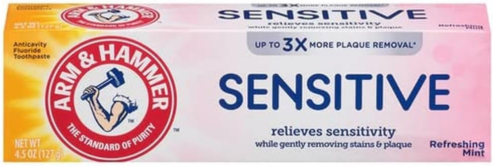Arm and Hammer sensitive teeth and gums toothpaste front view tube packaging