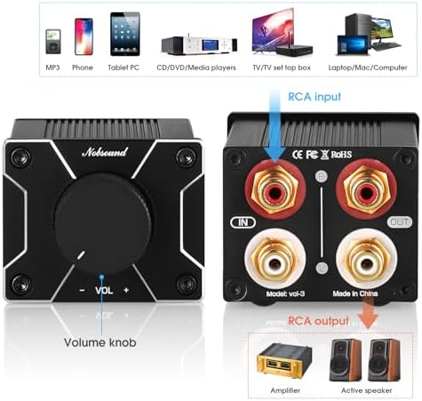 Nobsound HiFi compact black stereo volume control chassis side profile dimensions