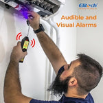 Elitech HVAC diagnostic tool battery compartment and rear label details