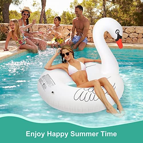 Adult lounging on large Flyfreeu swan swim tube