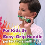 Side profile of the GUM Crayola power toothbrush handle with easy grip for small hands.