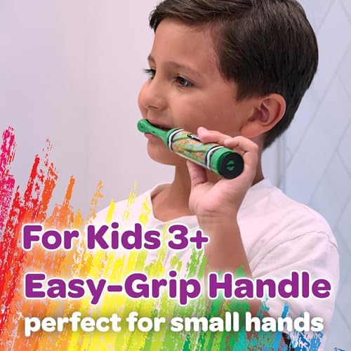 Side profile of the GUM Crayola power toothbrush handle with easy grip for small hands.