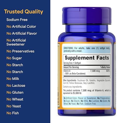 Puritan's Pride Beta Carotene 100 day supply bottle standing on clean background