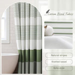 Close up view of the woven horizontal pinstripe fabric and high quality texture of the cotton blend material.