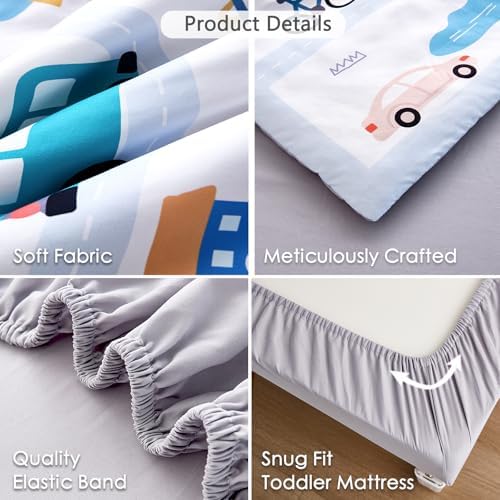 Eco friendly breathable microfiber kids comforter set displayed in a beautifully styled boys nursery room.