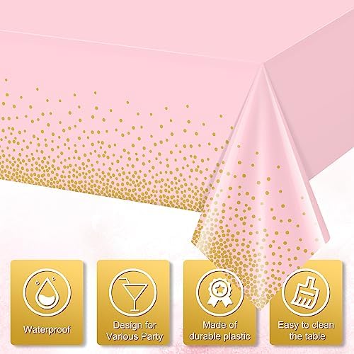 FunnyPars pink and gold party tablecloths covering rectangle table