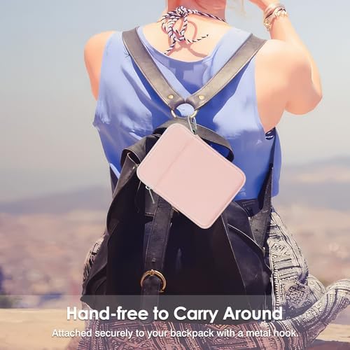 MoKo compact e-reader carrying case clipped onto a backpack using carabiner