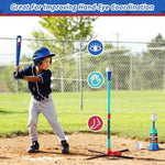Child playing with Handwell hanging batting tee outdoor sports equipment
