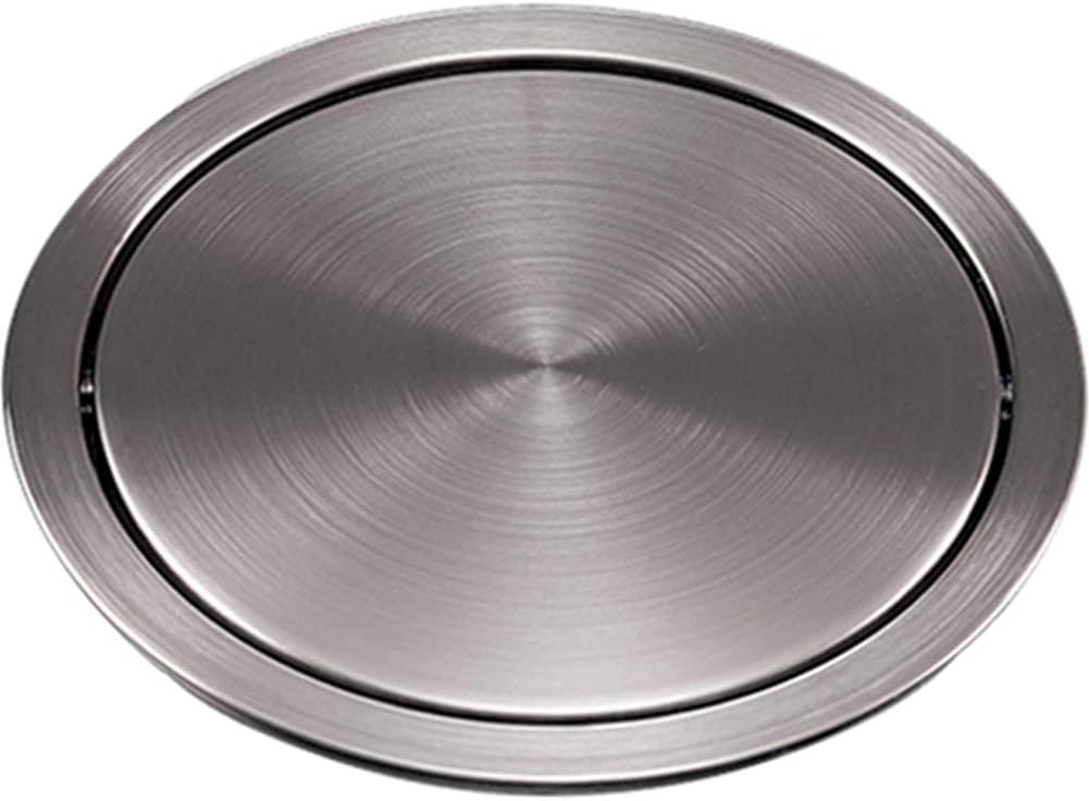 Pearlead Round Recessed Counter Top Cover Trash Bin Built-in Flap Garbage Can Kitchen Bench Stainless Steel(Silver) - Image 1