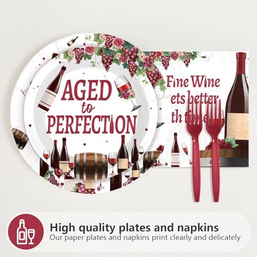 Detailed view of Aged to Perfection wine party plates