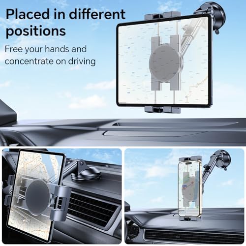 Adjustable telescopic arm of the black tablet holder extended outward