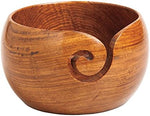 Knit Picks rosewood yarn bowl front view showing natural woodgrain and spiral cutout