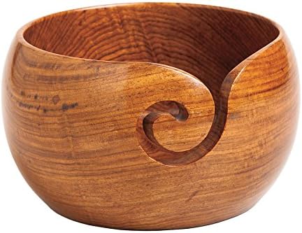 Knit Picks rosewood yarn bowl front view showing natural woodgrain and spiral cutout