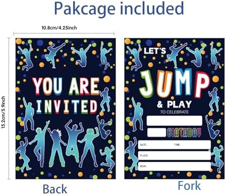 Close up view of the fill in the blank lines on the trampoline theme kids birthday invite card
