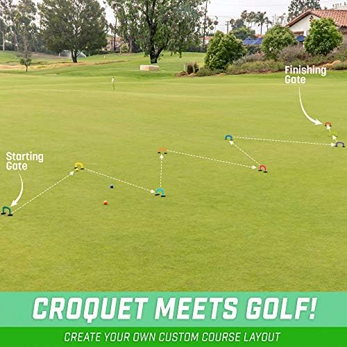 GoSports Putt-Thru Croquet game packed in a red tote bag