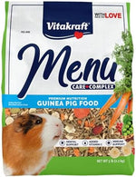 Vitakraft alfalfa pellets blend for guinea pigs showing nutritional highlights on the back label.
