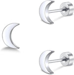 ZDE Women Flat Back Heart Earrings Non-Nickel Star Earrings Titanium Hypoallergenic Cartilage Moon Earrings Stud for Sensitive Ears Simple Classic 5mm Flat Stud Earring - Image 13