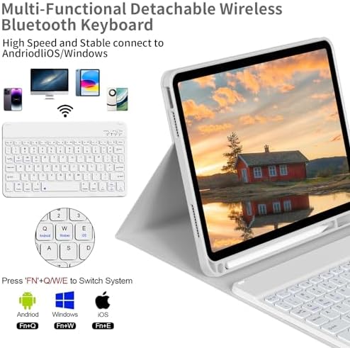 KVTVOU iPad 10.9 inch folio smart case adjusted at an ergonomic stand angle for typing and viewing