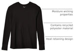 Flat-lock seams and tag-free neck label inside the thermal crew top