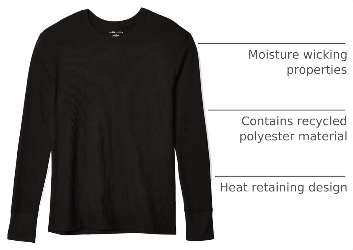 Flat-lock seams and tag-free neck label inside the thermal crew top