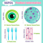 Monster themed paper plates and napkins for party table