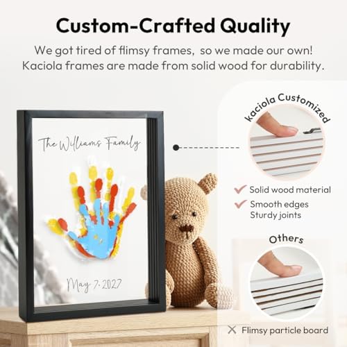 Kaciola family present photo frame displayed on a modern home living room tabletop