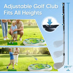 Funscape floating golf game setup in a backyard swimming pool