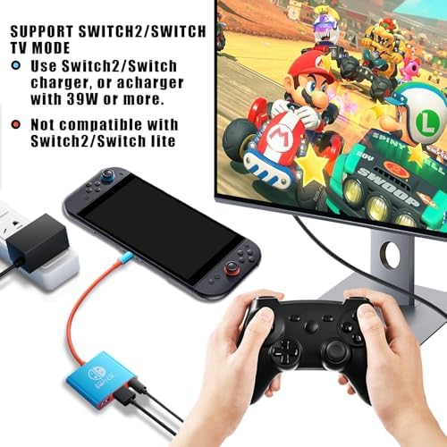 DUEQID Type C multiport hub connected to a gaming console for seamless big screen display setup.