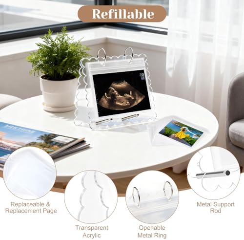 Expecting mother flipping through the Mlatnod refillable baby first photo album pages