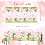 Three pieces of disposable rectangular plastic table covers draped over a party banquet surface