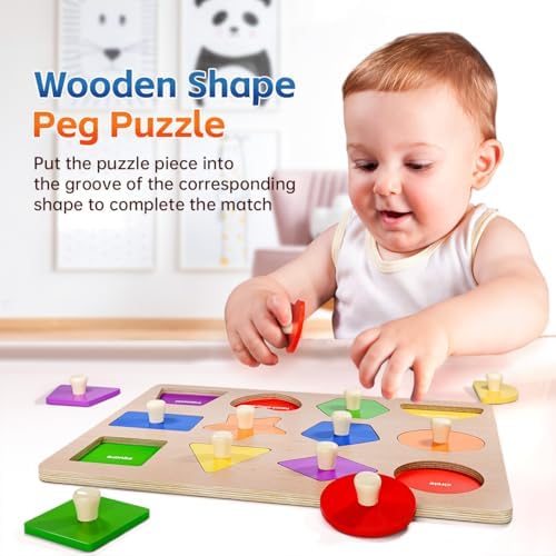 Toddler color matching educational board made of natural wood with safe rounded corners