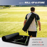 Full layout of the 59 by 35.4 inches green rubber hockey mat for outdoor backyard practice.