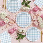 Full set of blue gingham plates napkins and cups for party