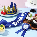 Hariendny Birthday Boy glitter crown and sash on display