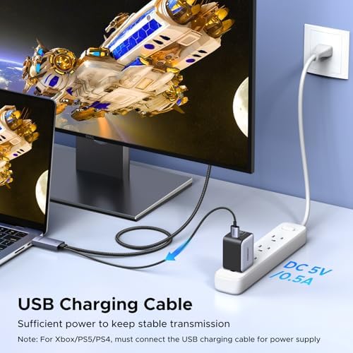 Durable aluminum housing and braided jacket details of the UGREEN bidirectional display connection cable.