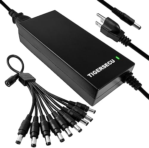 TIGERSECU central surveillance power supply showing the standard two point one millimeter barrel connector