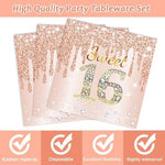 Rose gold napkins and dessert plates for 16th birthday