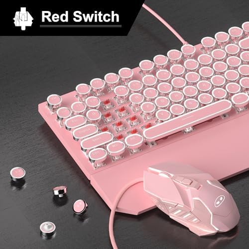 Camiysn pink mechanical keyboard with round keycaps and white backlighting