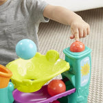 Compact design view of the Playskool elephant ball popper highlighting safe plastic construction.