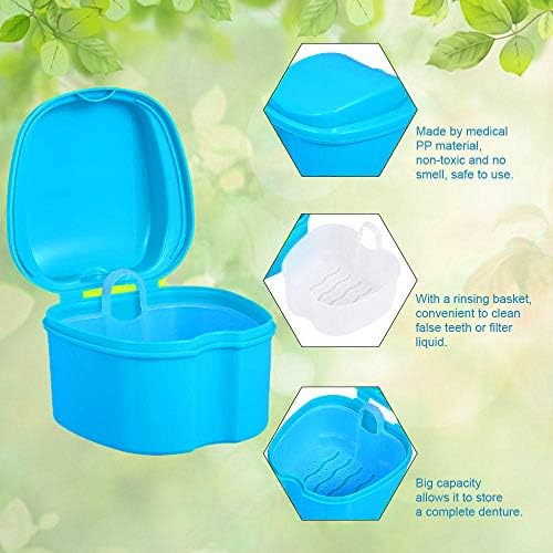 Two pack of blue denture cases with removable strainer baskets for soaking