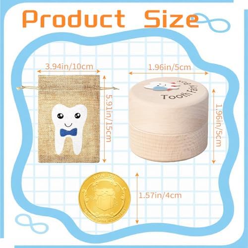 Wooden tooth storage container for children with pouch