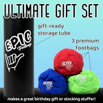 Epic Footbags 32 panel premium suede hacky sack close up view highlighting the heavy duty hand stitched seams.