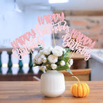 Pink glitter happy birthday decoration sticks set