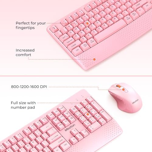 Three level adjustable DPI wireless optical mouse in pink with silent click buttons.