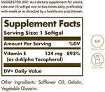Solgar Natural Source Vitamin E 134 Milligrams supplement facts and ingredient label details
